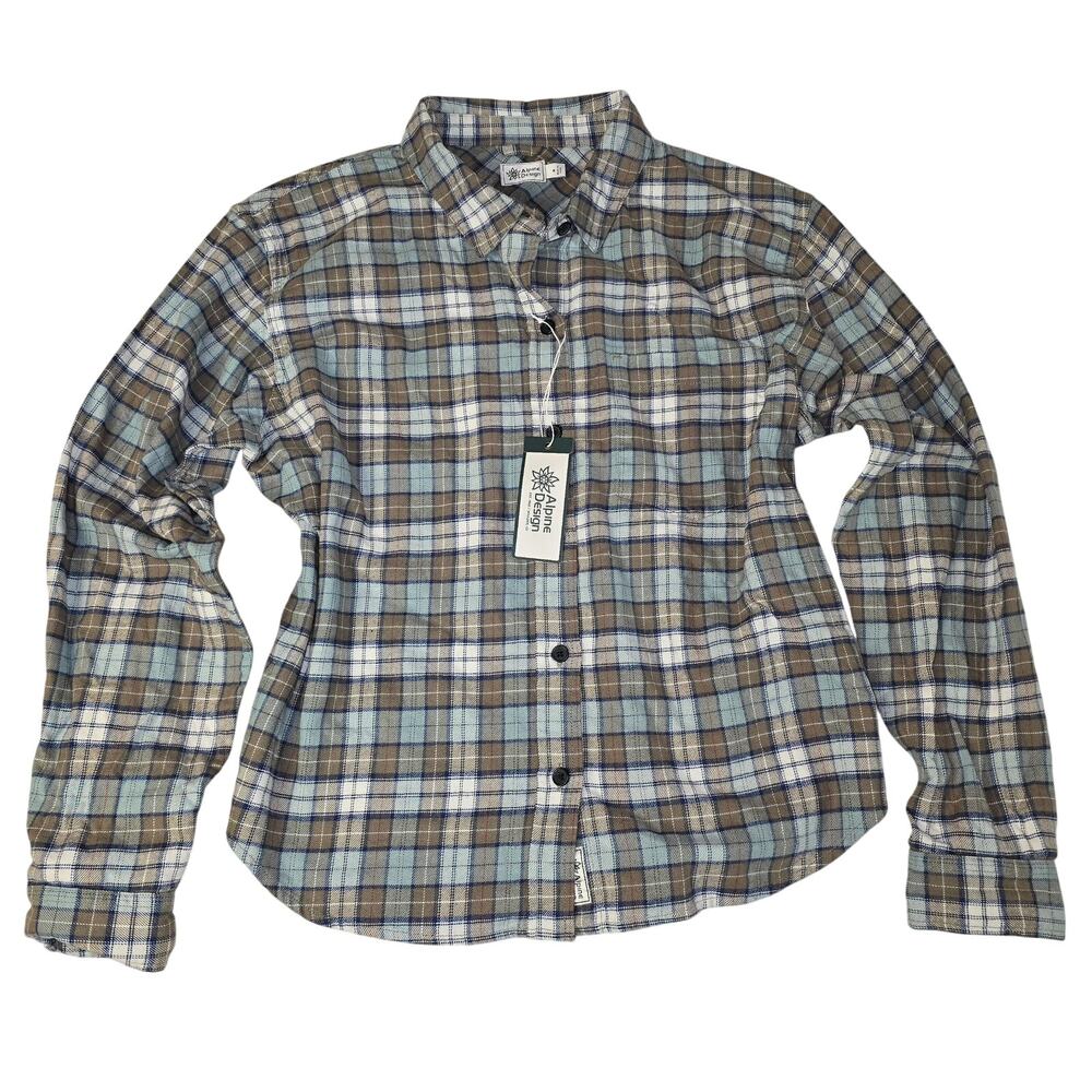 Alpine Design Flannel Shirt Womens M Plaid Button Front NWT